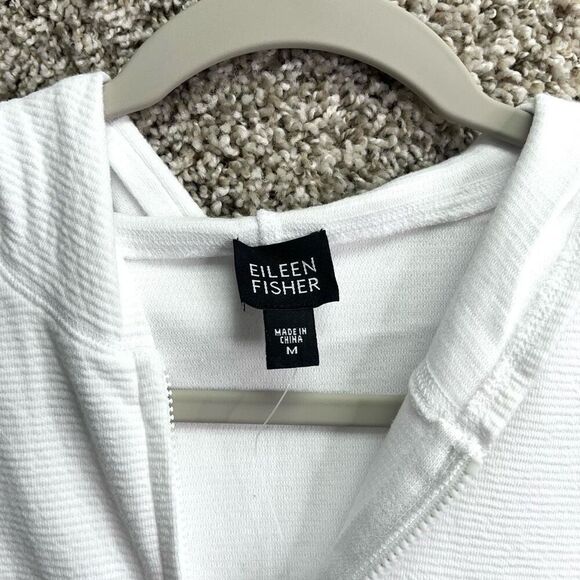 Eileen Fisher Jacket Women’s M White Cotton Ottoman Rippled Texture Full Zip Up - Picture 2 of 7